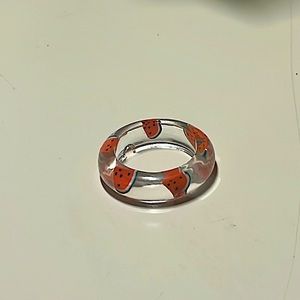 homemade resin ring with watermelon decal